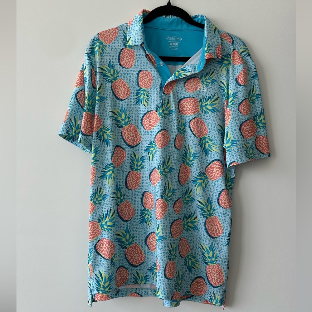 GoodGood Blue Pineapple Print Polo